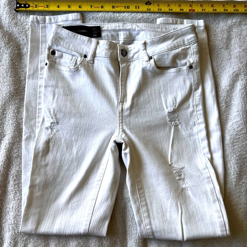 Armani Exchange white ripped skinny jeans